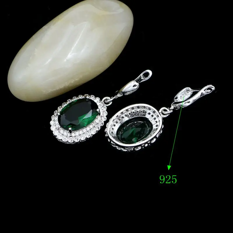 Silver 925 Earrings for Women Natural Green Cubic Zirconia White Crystal Round Stone Jewelry