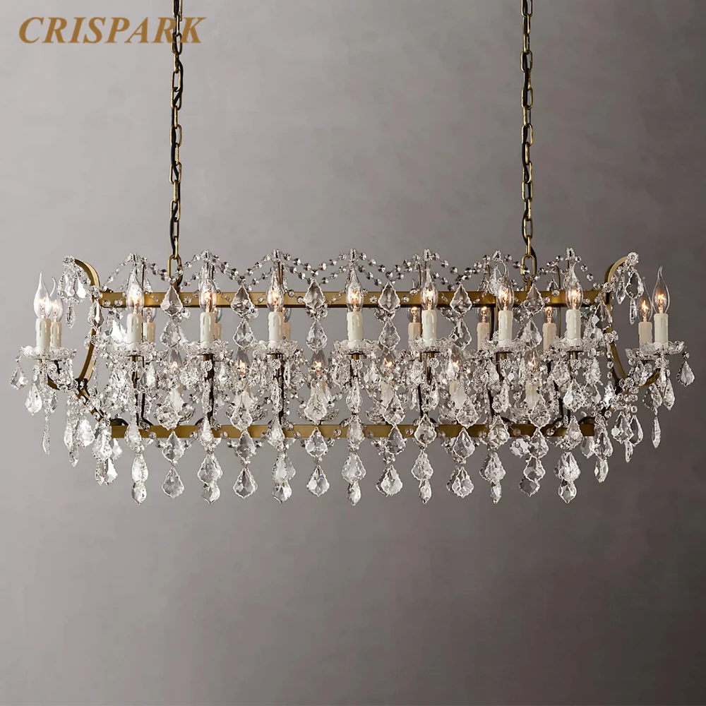 

19th C. Rococo Iron & Crystal Rectangular Chandelier Luxury Candle Chandeliers Crystal Brass Modern Chandelier for Dining Room