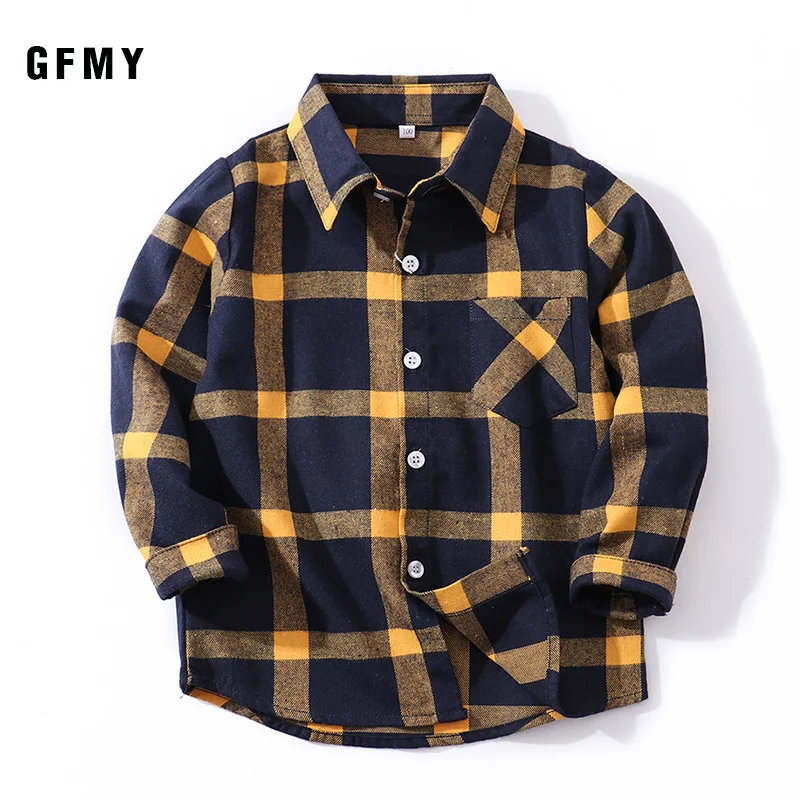 GFMY2021 Spring Summer 100% Cotton Full Sleeve Fashion Plaid Boys Shirt 2T-14T Casual Big Kid Clothes Can Be a Coat