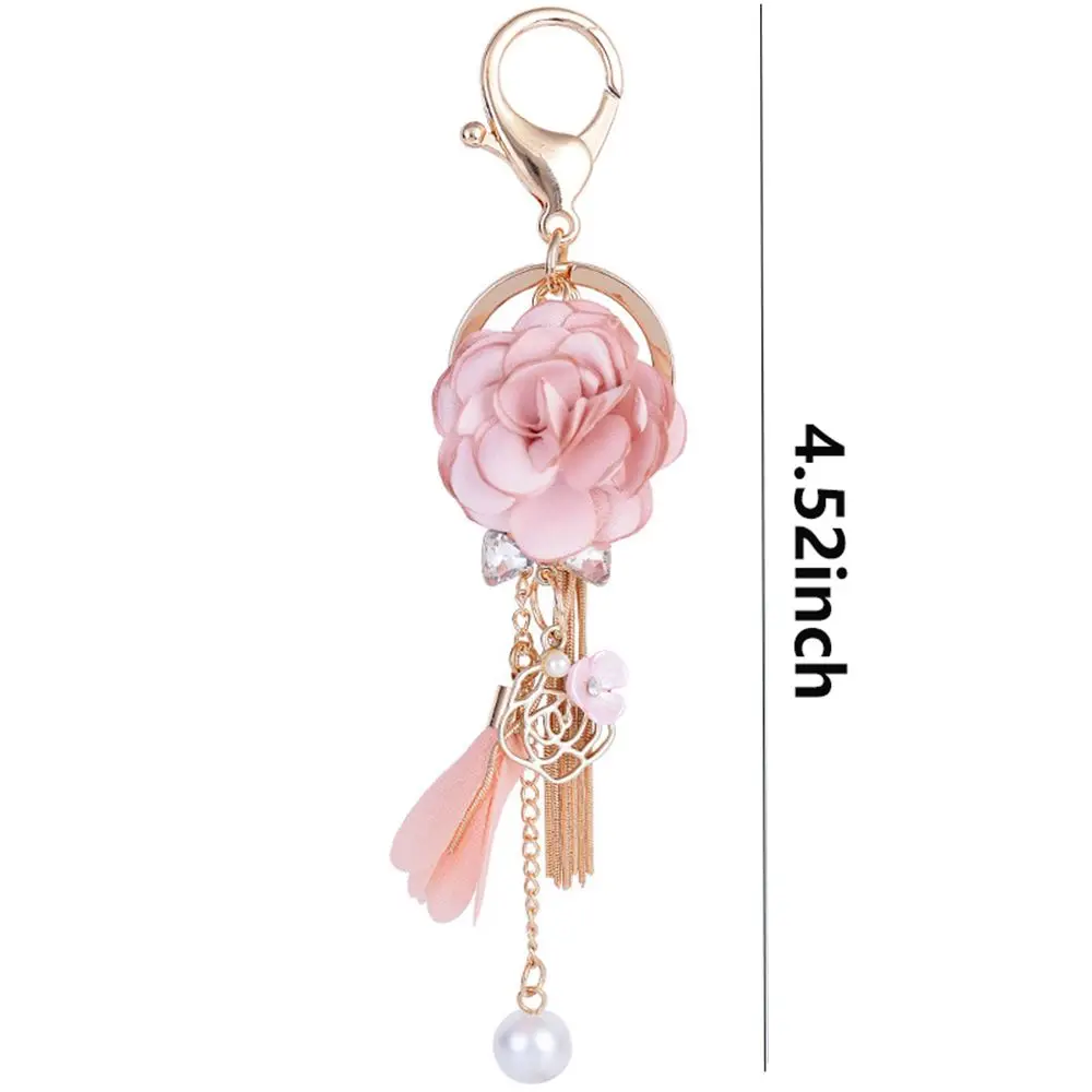 Y2K Fashion Cloth Flower Pearl Pendant Brelok do kluczy dla dziewczynek Torba damska Plecak Ozdoba Słodki fajny frędzel Kwiatowa biżuteria Prezenty