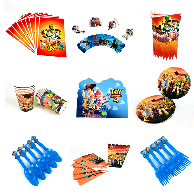 Disney Toy Story 4 Boy Kids Birthday Party Decorations Paper Cups Plates Baby Shower For 10 people Disposable Tableware Supplies