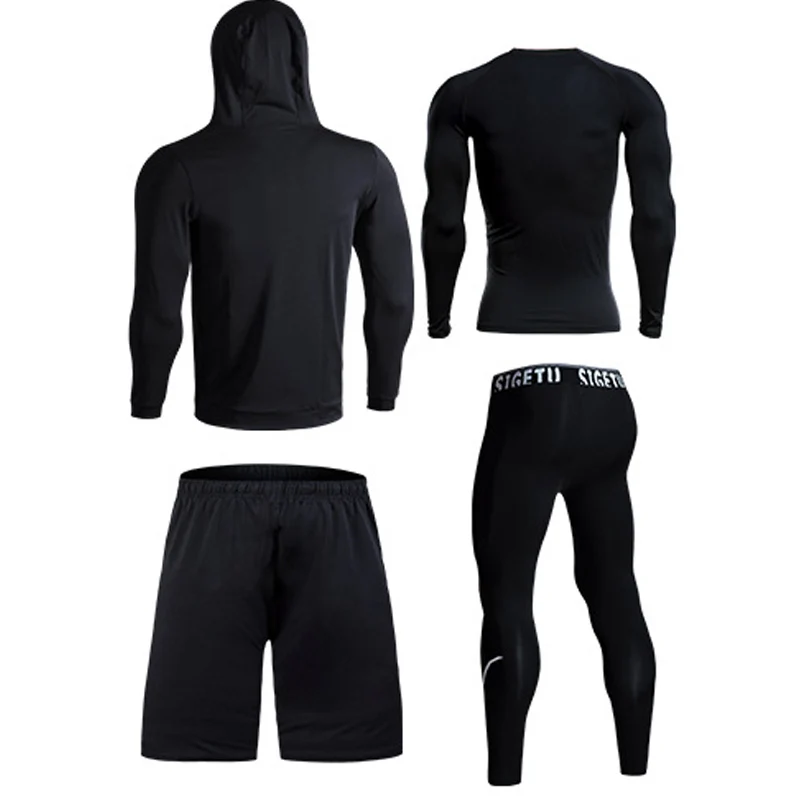 Quick Dry 4 Pcs Plus Size 5XL 6XL Mens Sport Suits Compression Running Set Sportswear Clothing Gym Fitness Training Tracksuit