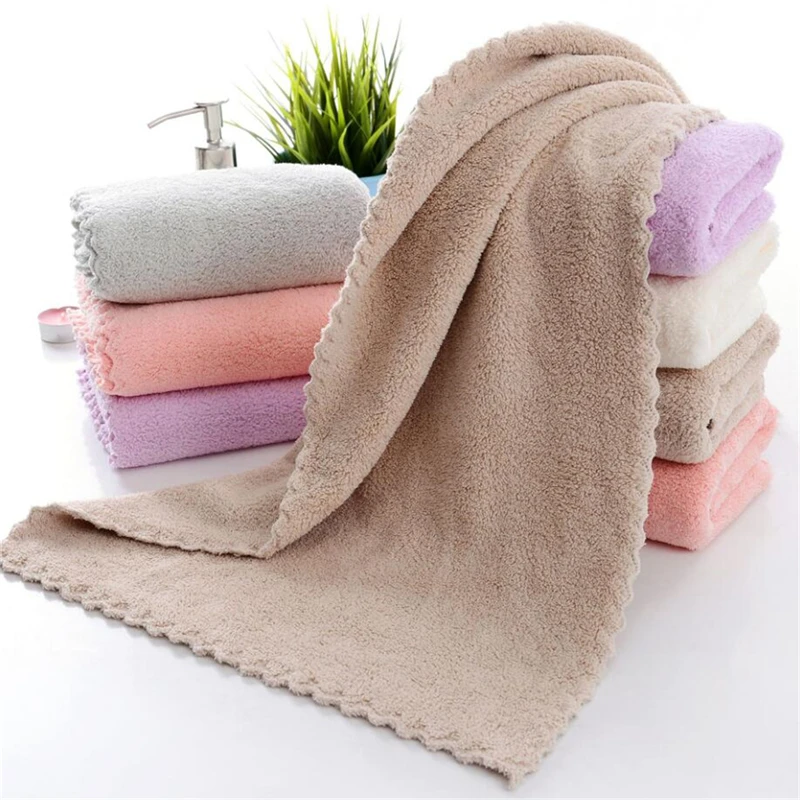 Dry Hair Water Absorbent Double-sided Coral Velvet Microfiber Towel Bath Car Washing Cleaning Salon Swimming Camping