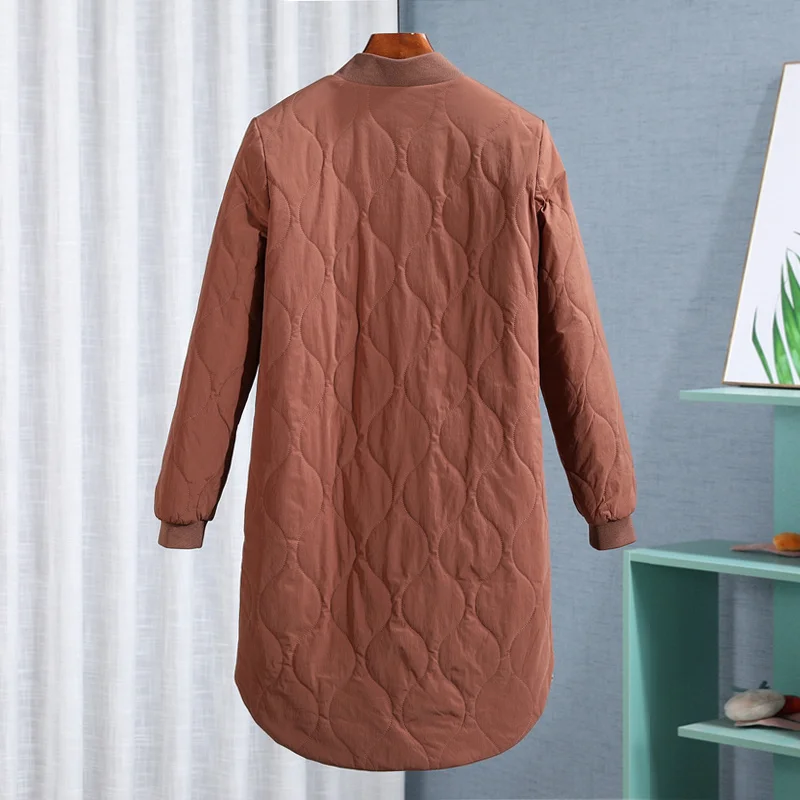 

Stand Women Collar Medium Long Parkas Autumn Winter Thin Leisure Solid Color Cotton Coat Street Loose Bomber Outerwear Female