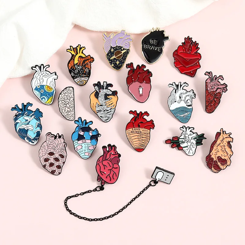 19style Anatomical Heart Enamel Pins Medical Anatomy Brooch  Neurology  for Doctor and Nurse Lapel Pin Bags Badge Gifts