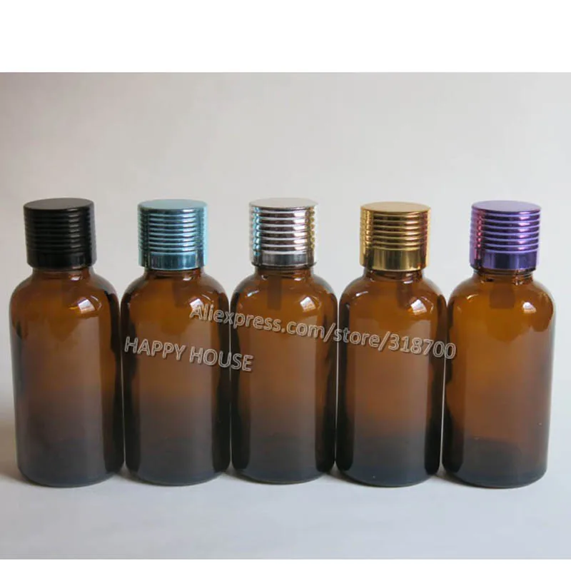 360pcs/lot Amber 30ml Boston Round Glass Bottles with Aluminum Lids,1oz Brown Glass Essential Oil Container