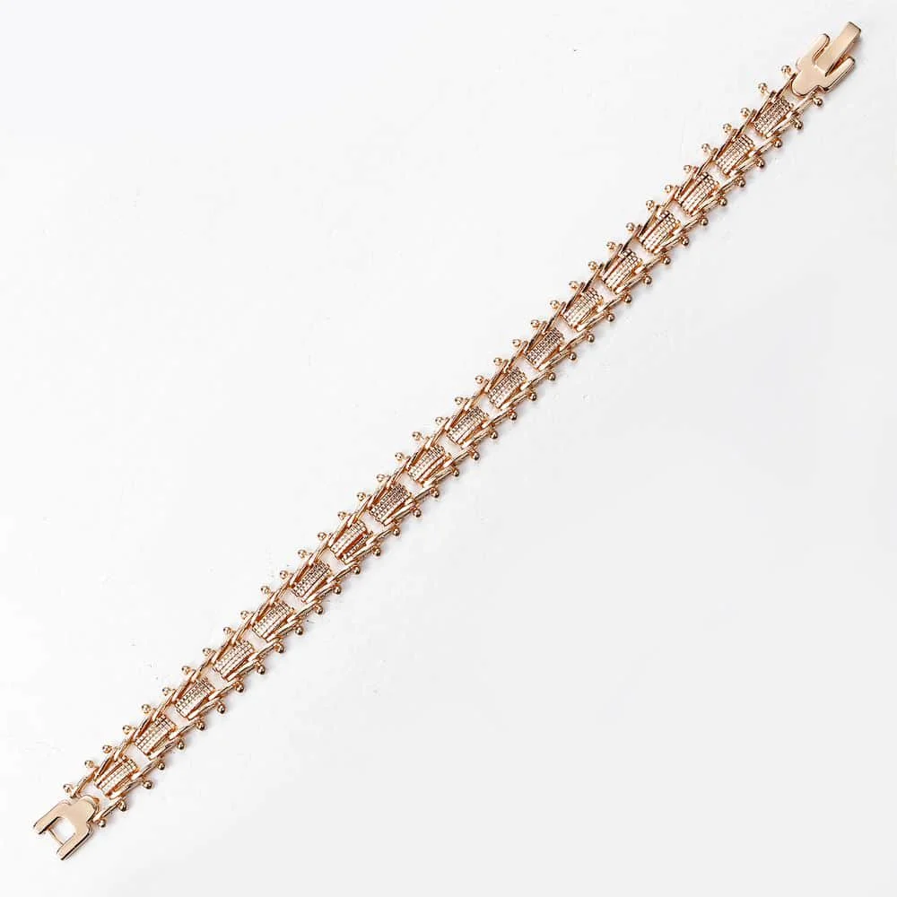 Women Girls 585 Rose Gold Color Bracelet Geometric Spicate Strand Round Chains Bracelets Wedding Girls Jewelry 7.5inch CB21