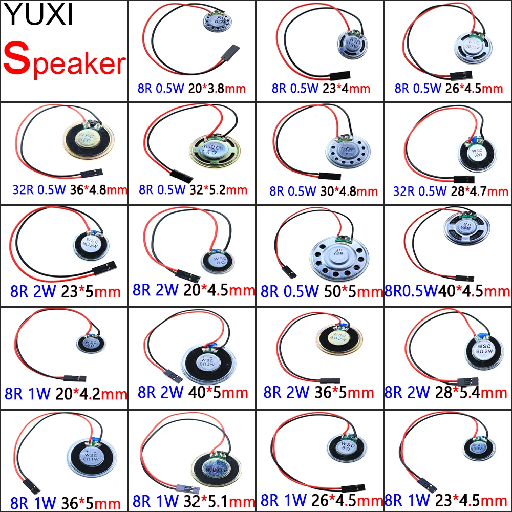 Hot sale Ultra-thin Speaker 8R 32R 0.5W 1W 2W Ultra-thin Speaker Amplifier Diameter 20 23 26 28 30 32 36 40 50MM DuPont Cable