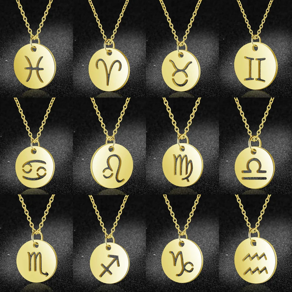 eManco Damski Naszyjnik z Zawieszką w Kolorze Złotym ze Znakami Zodiaku Horoskopu 12 Baran Lew 12 Konstelacji Biżuteria Prezent dla Dzieci — zdjęcie 5