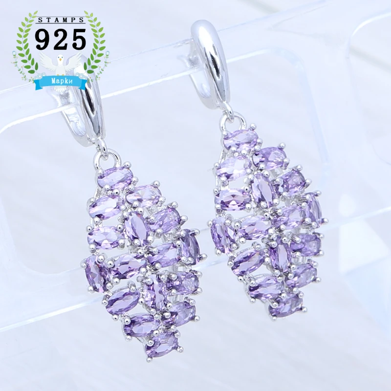 Silver 925 Earrings for Woman Purple Cubic Zirconia Amethyst Jewelry Romantic Girl Birthday Gift