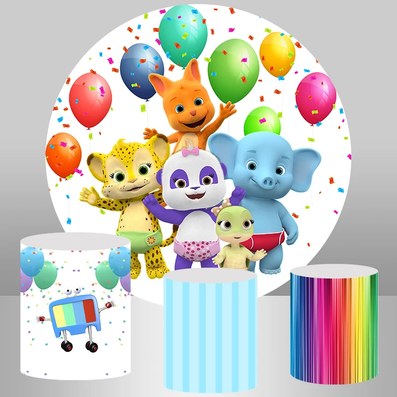 Cartoon Word Party Birthday Background for Party Decoration Wallpaper Cake Table Banner Custom Round Backdrop Cylinder Cover