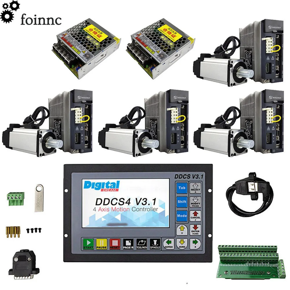 

CNC 4-axis combination kit,1* ddcsv3.1 Offline CNC Controller+4*750w AC servo motor kit Z-Axis with brake+2* 75W power supply