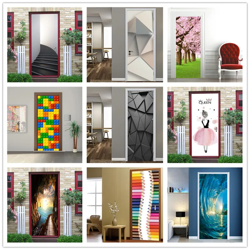 

2pcs/Set 3D Wallpaper for Door Custom Size Self Adhesive Wallpaper On the Doors DIY Renovation Waterproof Poster For Living Room