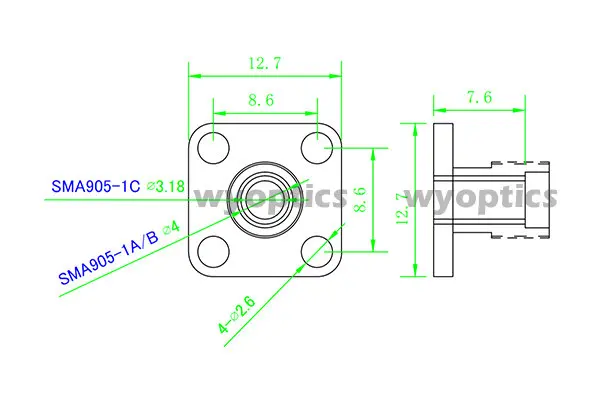 Sma905 soquete sma flange interface adaptador cabeça fêmea instrumento soquete óptico buraco instrumento
