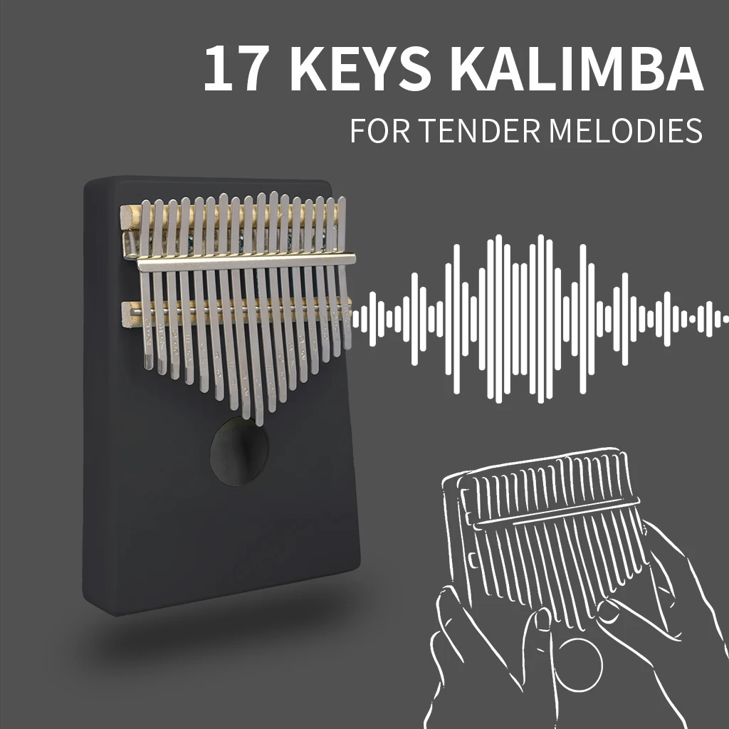 

NAOMI 17 Keys Kalimba Thumb Piano Solid Wood Body Single Board Black Family Musical Instrument K07-Black