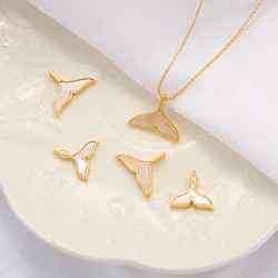 Fashion Cute 18K Gold Plated Brass Copper Fishtail Charm Pendant with Natural Shell MOP for Necklace Earring DIY Jewelry Making