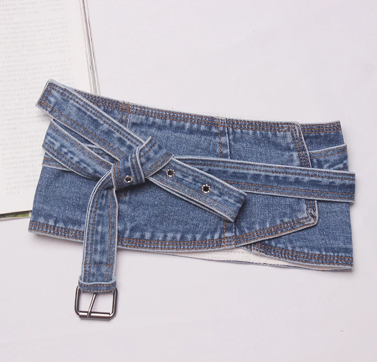 Phụ Nữ Của Đường Băng Thời Trang Màu Xanh Denim Cummerbunds Đầm Nữ Nịt Thắt Lưng Thắt Lưng Trang Trí Rộng Dây TB1510