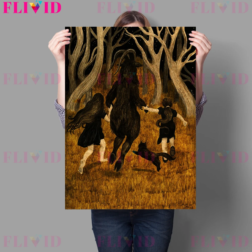 Witches And Magic Brooms Wall Art Canvas Painting The Sheep Of The Witch\'s Sabbath Baphomet Poster Print For Living Room Decor