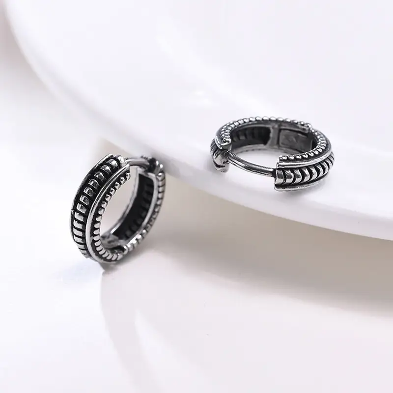 Vnox Stylish Hoop Earrings for Men Boys, Stainless Steel Huggies Earring, Ethnic Punk Rock Male Ear Gifts Jewelry - Image 3