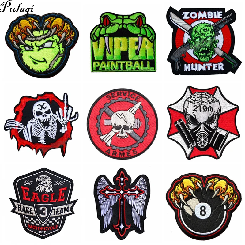 Pulaqi Diy Viper Badge Biker Patches Punk Skull  For Clothing Embroidery Sticker Stripes On Clothes Military Patch Wholesale H