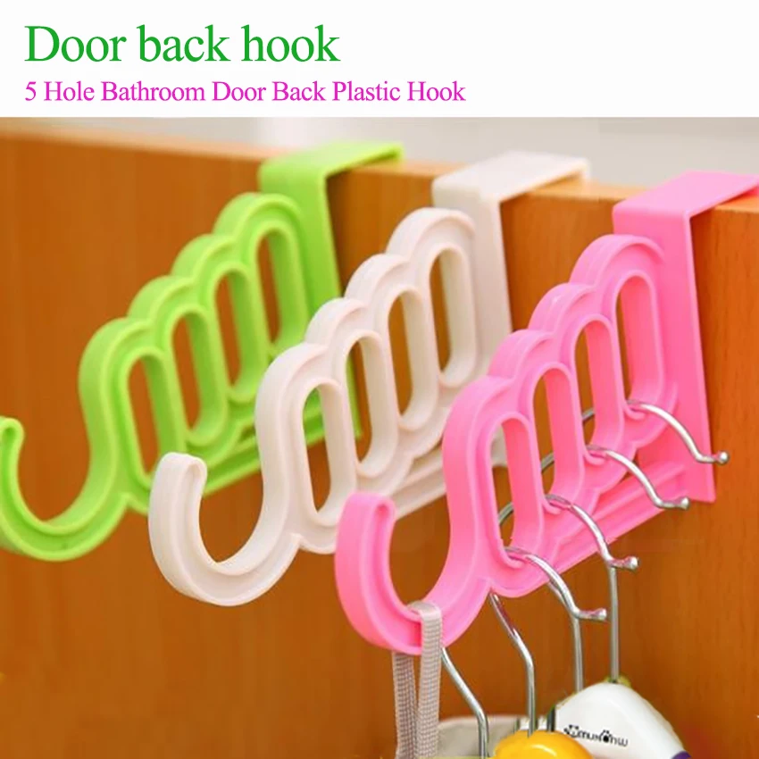 5 Hole Durable Plastic Non-trace Bathroom Door Backs Hook Home Accessories for Hanging Coat Clothes Towels Small bag Hanger