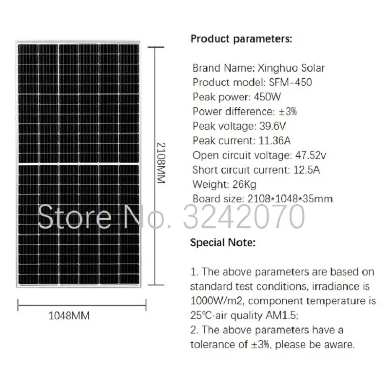 425-450w monocrystalline solar photovoltaic panel half-cell module 24V450 watt solar power panel