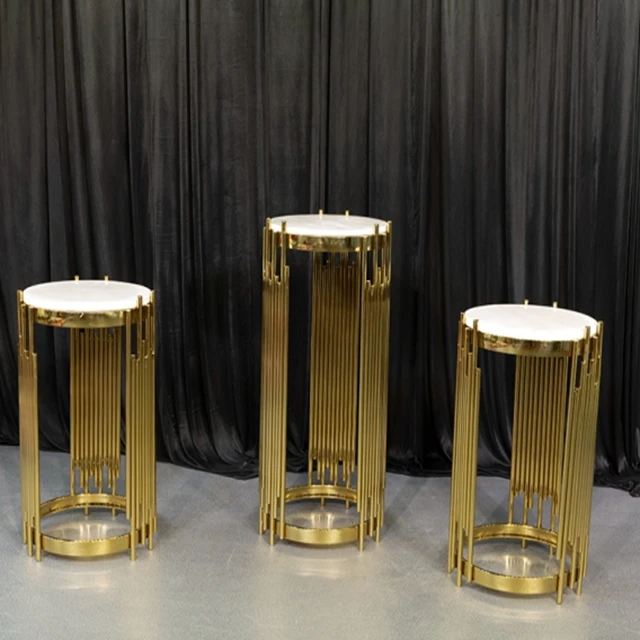 

3pcs/set)Wedding ceremony Event display exhibition round gold plinths stand metal wedding cylinder pedestal stand 1201