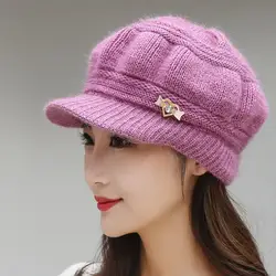 Lady  Elegant Pure Color Knitting Hat Autumn Winter Women Beret Plush Lining   Fashion Accessories