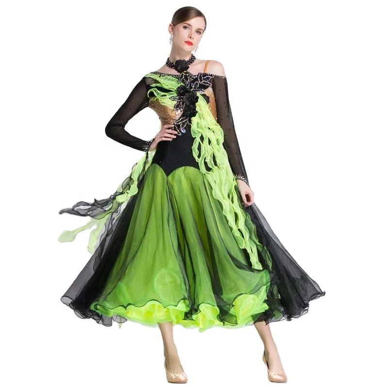 

B-1847 New national standard modern dance competition performance organza ballroom dance dress social waltz dance dress for sale