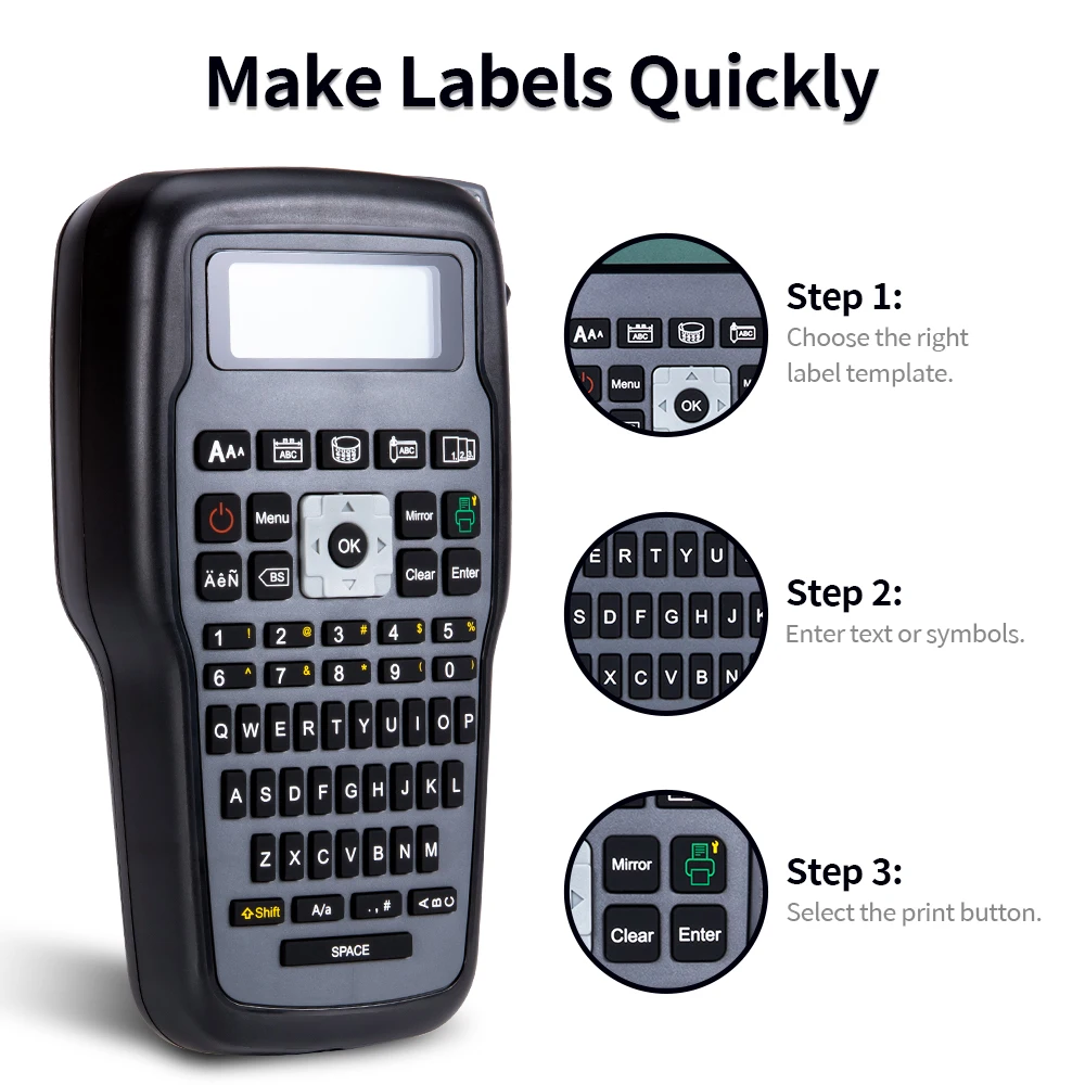 E1000 Label Printer+10PK Tape  Portable Handheld Labeling Machine QWERTY Keyboard Industrial  Compatible for Brother TZe-231 221