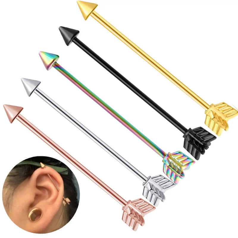 1 Pc 1.6x38 Arrow t Stainless Steel Tragus Stud Conch Earring Cubic Long industrial Tragus Daith Helix Lobe Piercing Jewelry