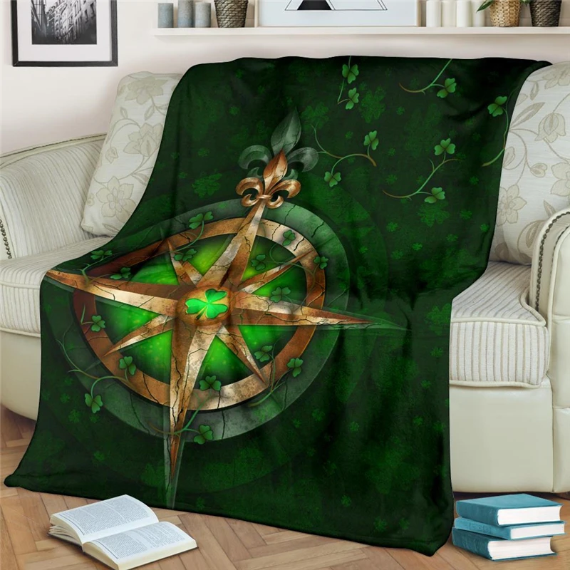 Celtic Irish Compass Shamrock Flannel Blanket 3D Print Adults Quilts for Girl Boys Home Decor Fashion Party Blanket