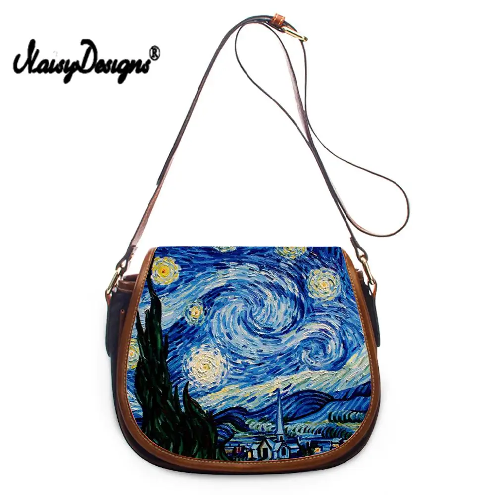 Van Gogh Pattern Adjustable Shoulder Bag Female Messenger Bags Girls  Women's PU Leather Ladies Starry Sky Crossbody Bag