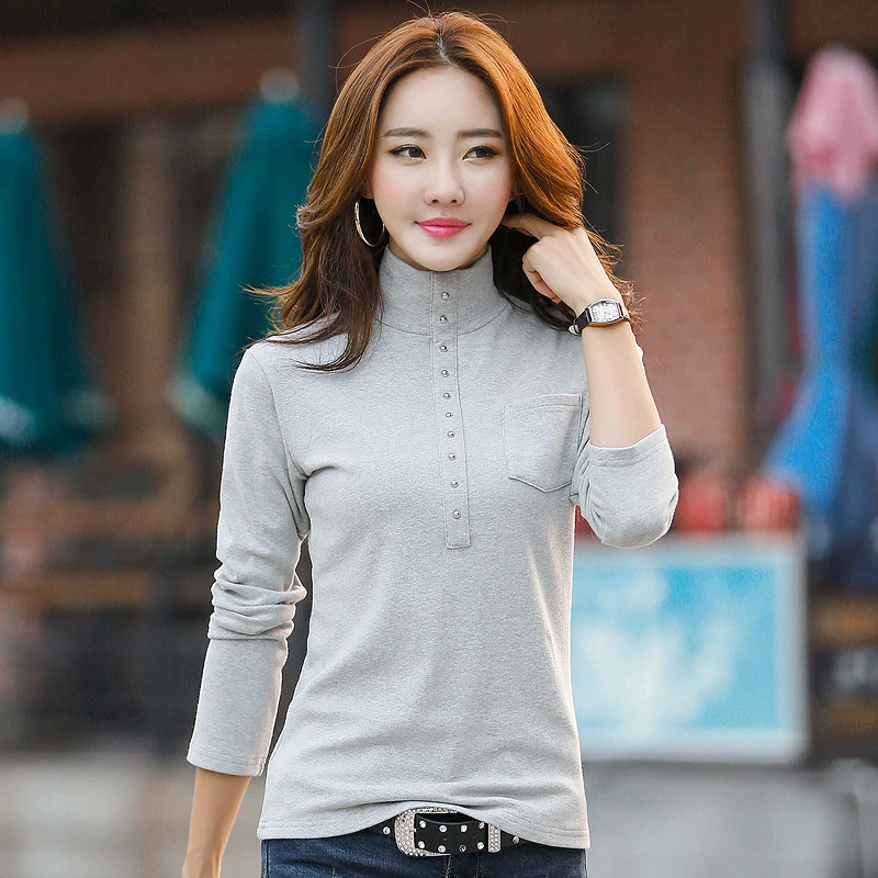 

Cotton Turtleneck Tee Shirt Femme Long Sleeve T-shirt Women T Shirt Autumn Winter Ladies Tops Fashion Poleras Mujer De Moda 2021