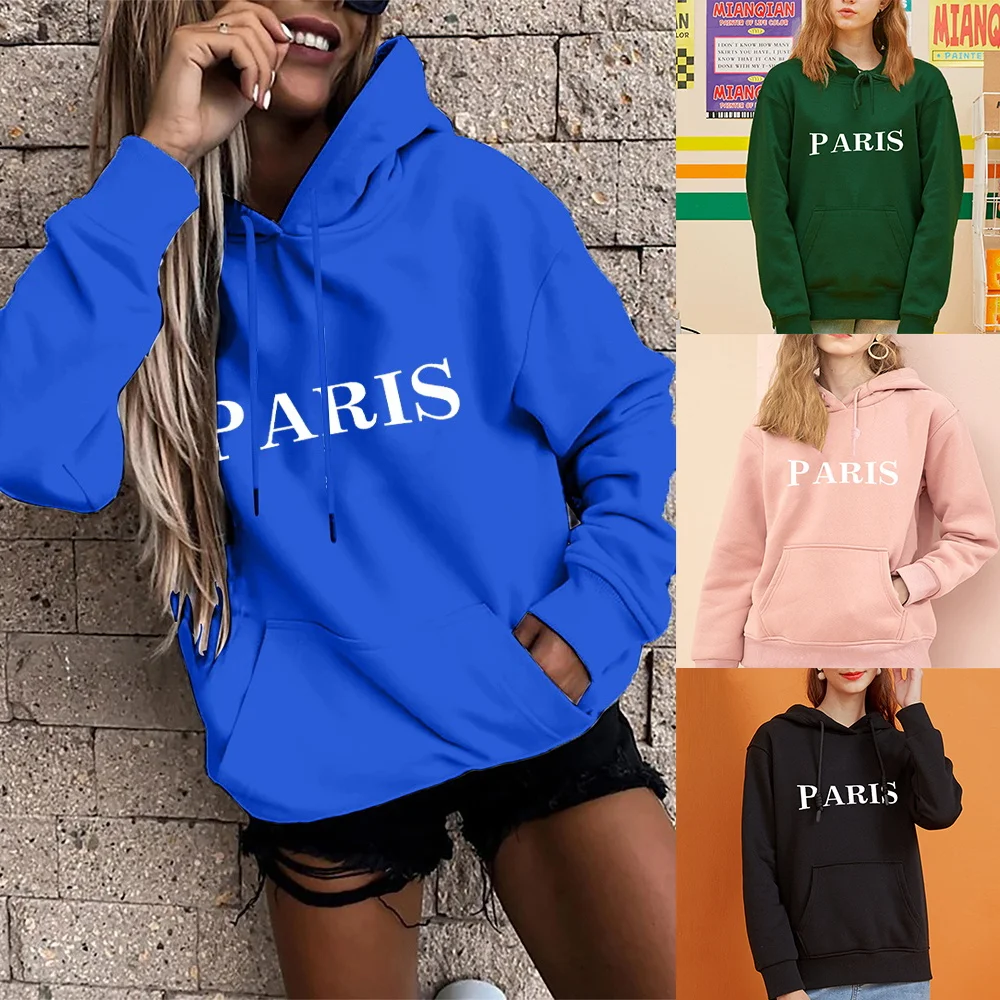 

Hoodie Ladies Fashion Long Sleeve Girl Oversized Pocket Loose Hooded Pullover Text Printing Casual Base Sports Pullover