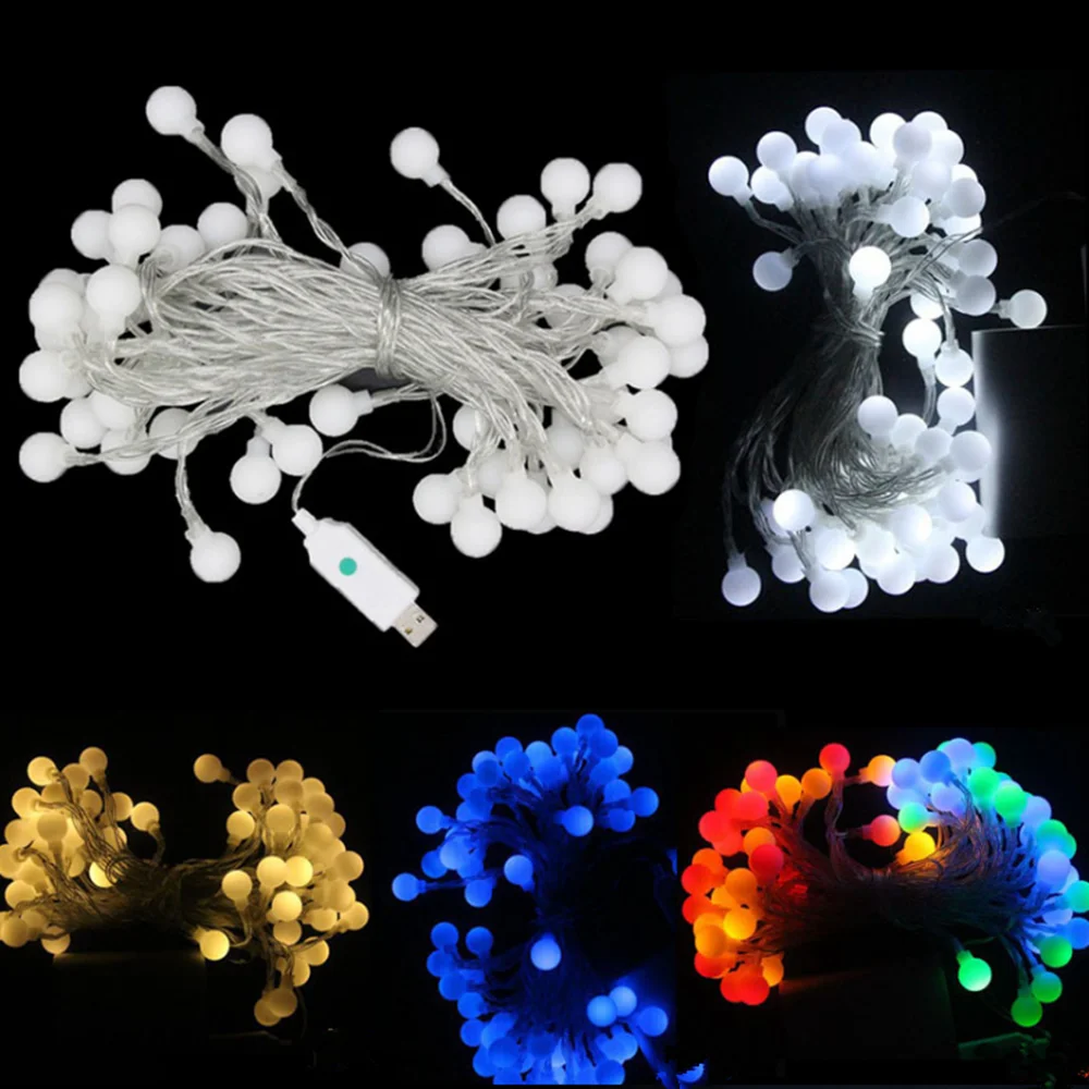 USB 5 V 10 Meter 60LED StaED Sterren Ronde Bal Sneeuwvlok Haarbal Lichtslingers Kerst En Nieuwjaar String decoratie Verlichting