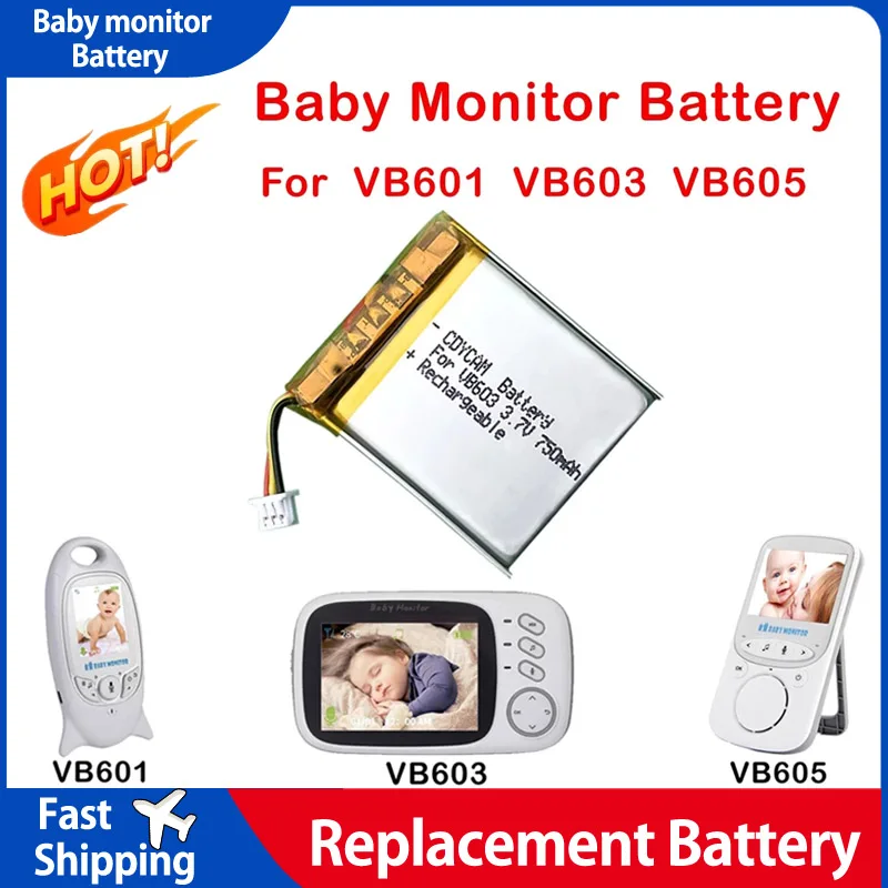 2022 650/750mAh 3.7V Polymer Lithium Rechargeable Replacement Battery Baby Monitor VB601 VB603 VB605 LED Light Lithium Battery