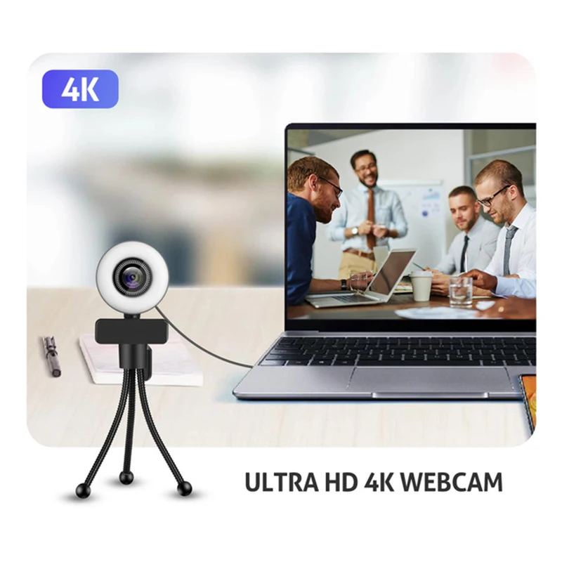 كاميرا ويب جديدة 2K بدقة 4K كاميرا ويب عالية الدقة مع ميكروفون LED ملء ضوء USB كاميرا ويب قابلة للتدوير للكمبيوتر الشخصي والكمبيوتر المحمول ليوتيوب