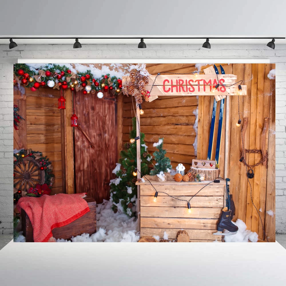 

Outdoor Christmas Backdrop Fireplace Tree Backdrops Party Decoration Background Xmas Event family photo booth shoot studio