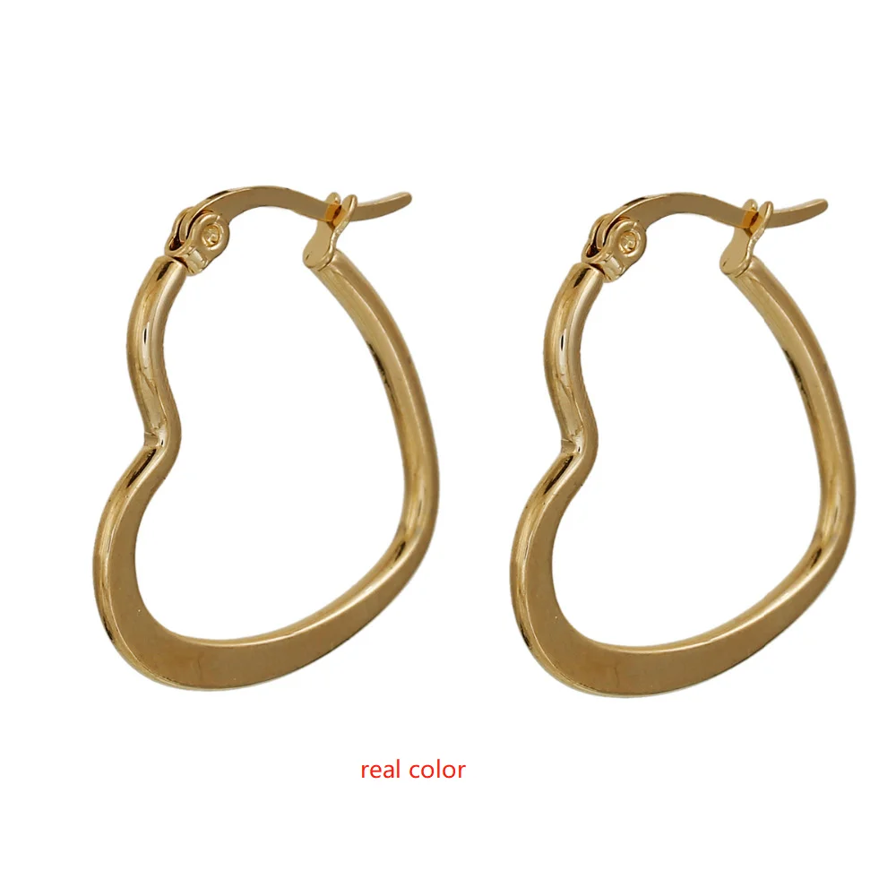 304 Stainless Steel Hoop Earrings Women Girls Fashion Earrings Gold color Heart Simple 2018 Hot Sale 29mm x 23mm, 1Pair