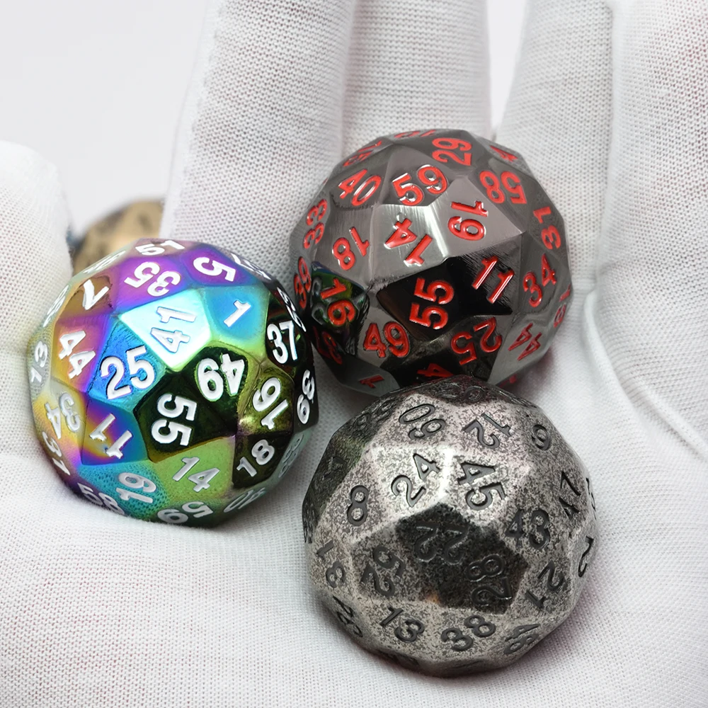 Dados poliédricos com bolsa de veludo para jogos de mesa, metal, 60 lados, DND Dice