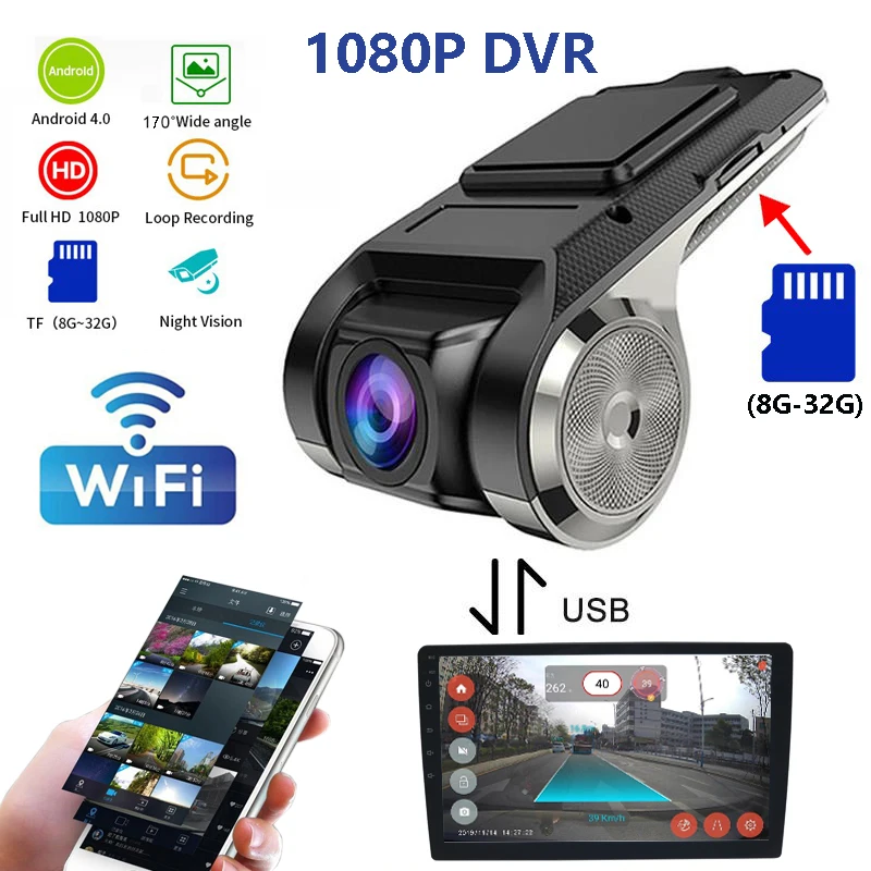 HD USB+Wifi Car Dash DVR Record Front Camera Video 170° Auto Recorder For Android Radio Multimedia Player Surveillance ADAS