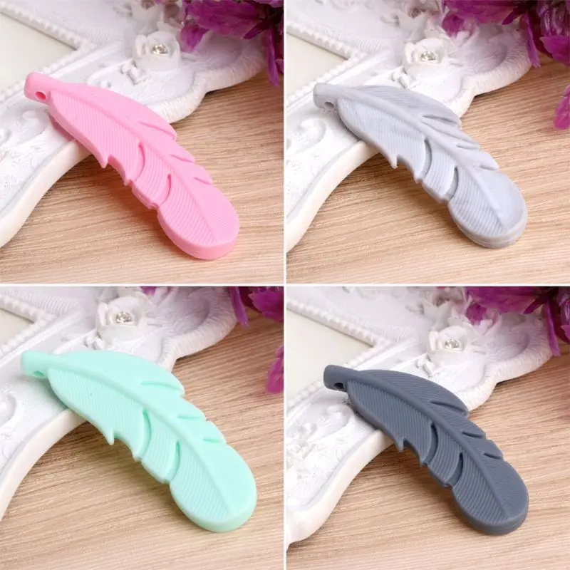 Nursing Feather Pendant Baby Teether Silicone Soother Chew Toy Teething Necklace