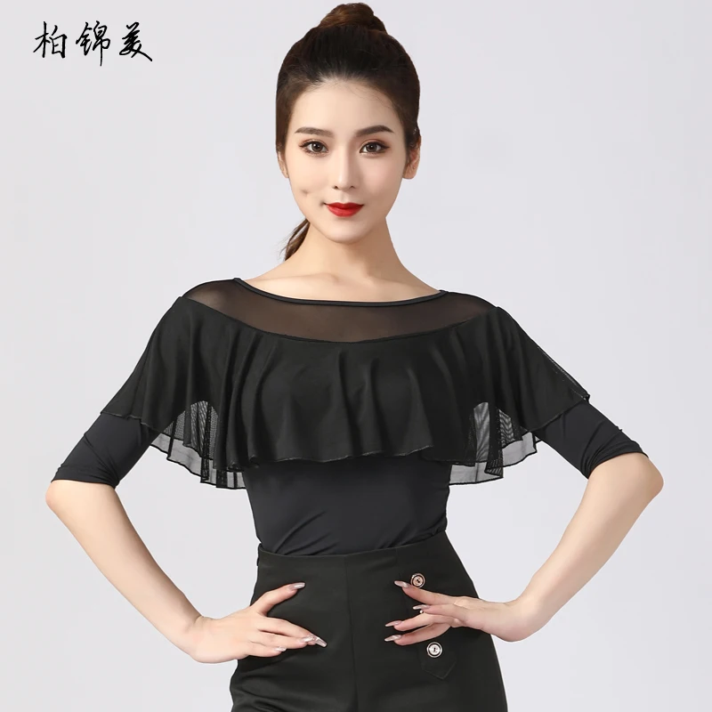 Modern dance top women\'s national standard dance ruffled sleeves Latin dance costume tops competition performance practice cloth