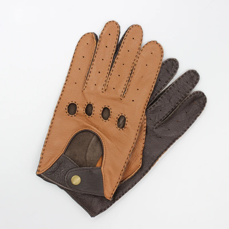 Latest Goatskin Locomotive Gloves Male Driver Style Classic Light Brown Dark Brown Motorcycle Bicycle Man's Gloves TB15-1