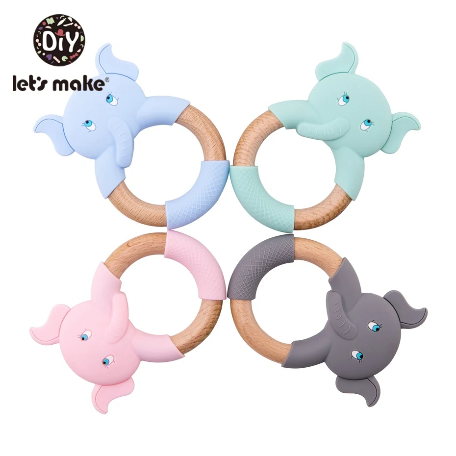 

Let's Make 4pc Baby Silicone Teether Cartoon Elephant Shaped Food Grade Materials Chew Silicone Baby DIY Teether Accessories