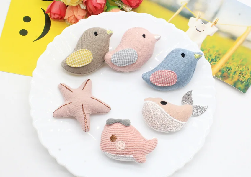 Sweet fish and bird doll padded patches, appliques for clothes, sewing supplies, hair decoration, 4cm, 20 pcs/lot