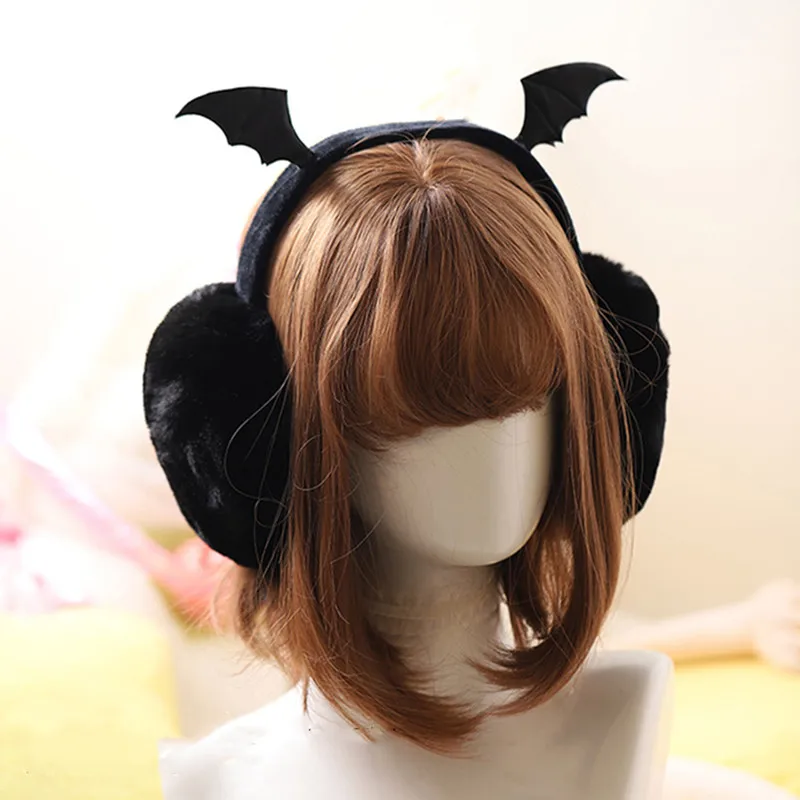 Earmuffs Gothic Bat Wings Plush Warm Woman Ear Cover Winter Accessories Goth Punk Rivets Black Ear Muffs Gifts