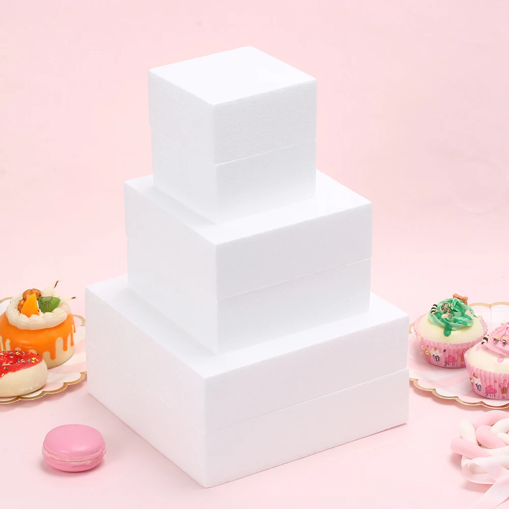 4/6/8/ inch Square Cake Dummy Modelling Sugar Craft Kitchen Party DIY Practice Model Cake Foam Mould Styrofoam Party Decorations