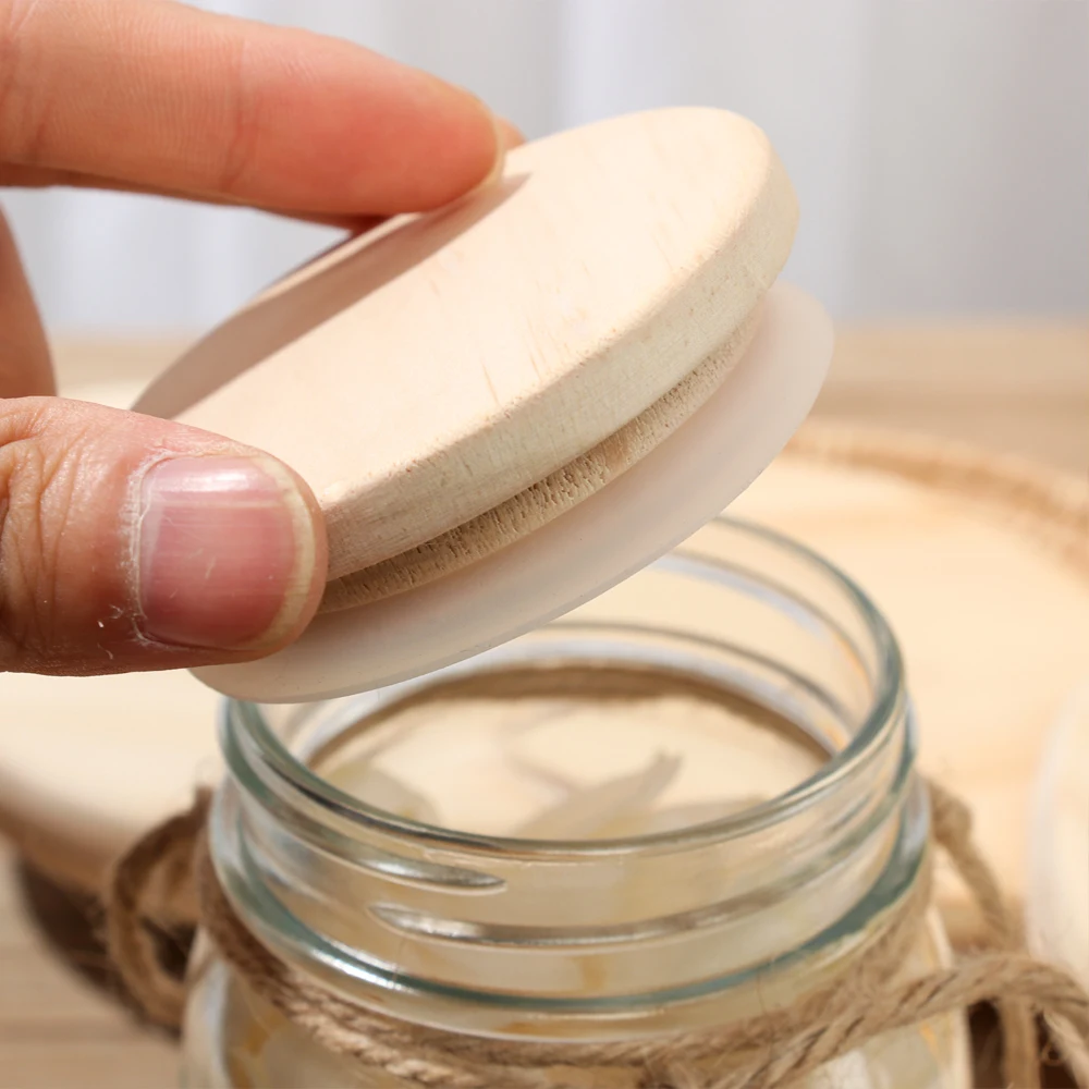 Wooden Kitchen Organization Bottle Sealing Caps Wide Mouth Cover Wood Lids Canning Storage Mason Jar Lid